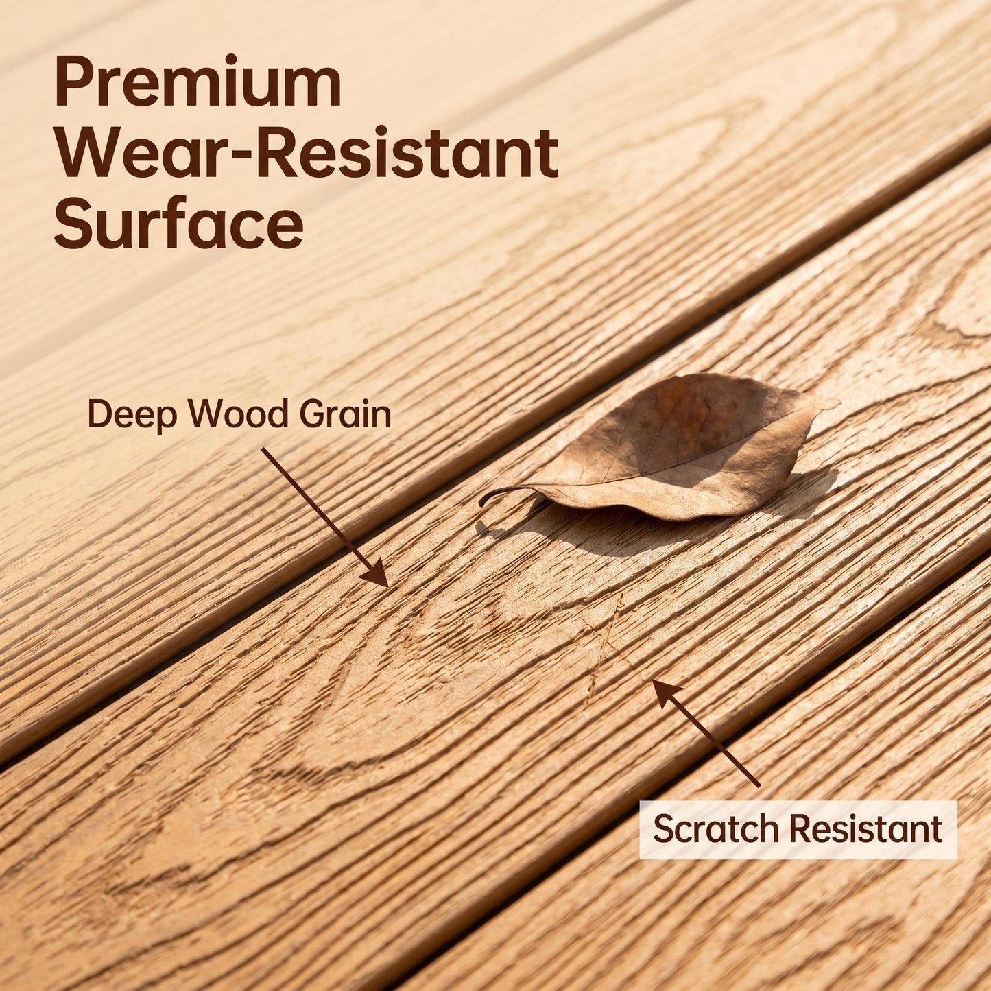 Modular Elevated Deck Tiles with Adjustable Pedestal Base, Snap-On No-Tool Installation, Weatherproof Wear-Resistant Wood-Plastic Composite, 3-Step Easy Install for Patio, Yard & Garden