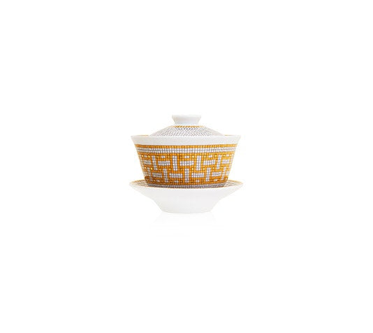 Mosaique au 24 Gold Tea Cup with Lid and Saucer