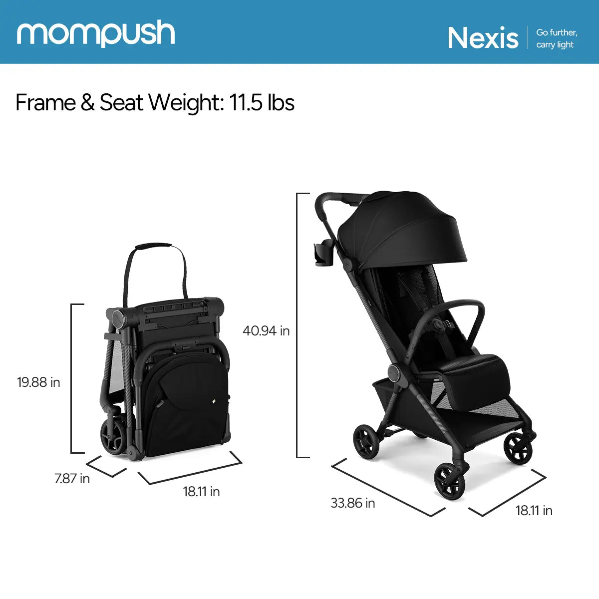 11.5 lbs - Ultralight Carbon Fiber Baby Stroller - One-Click Folding