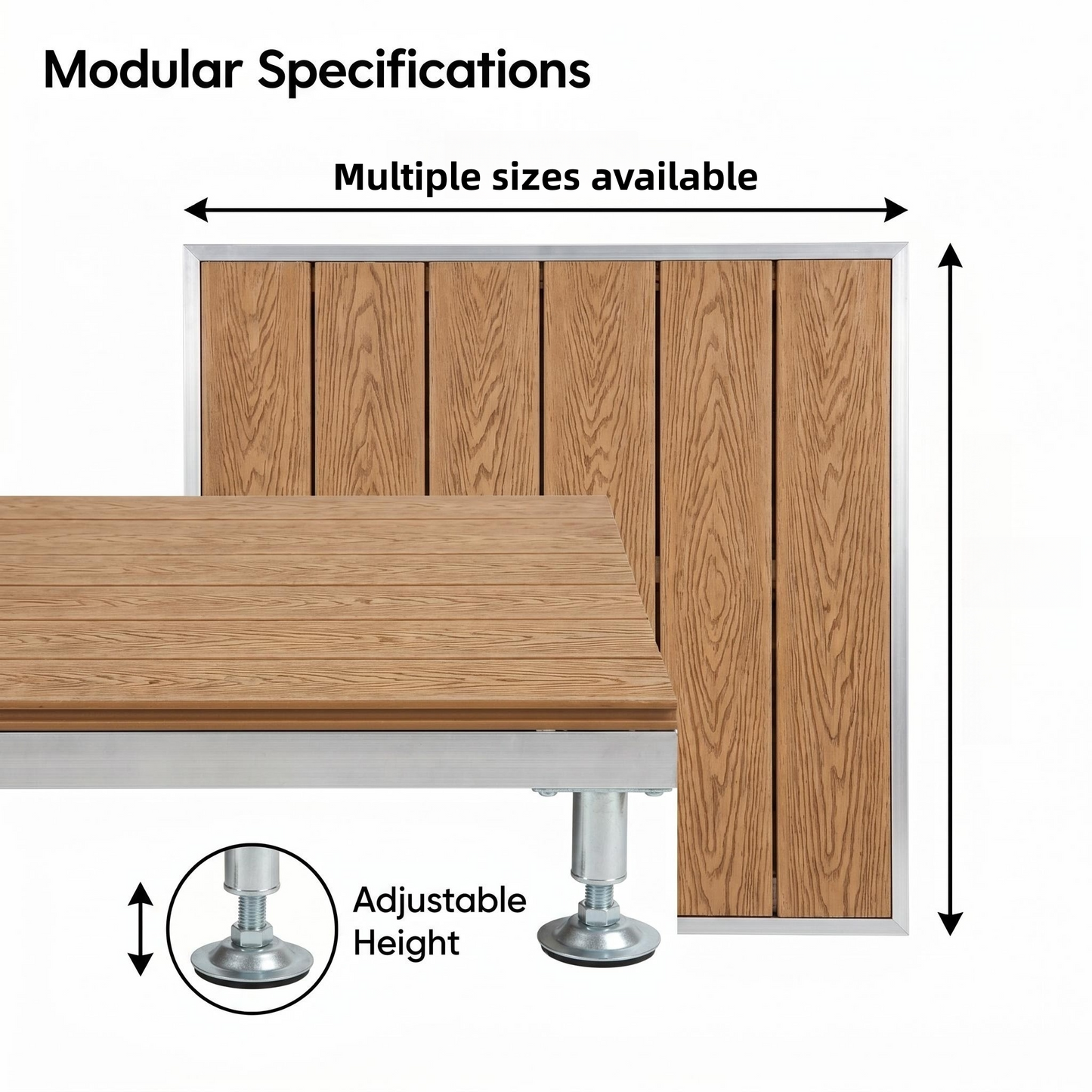Modular Elevated Deck Tiles with Adjustable Pedestal Base, Snap-On No-Tool Installation, Weatherproof Wear-Resistant Wood-Plastic Composite, 3-Step Easy Install for Patio, Yard & Garden
