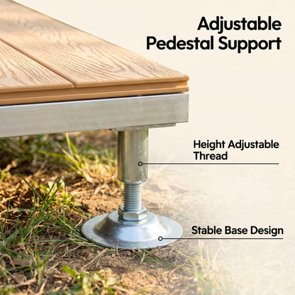 Modular Elevated Deck Tiles with Adjustable Pedestal Base, Snap-On No-Tool Installation, Weatherproof Wear-Resistant Wood-Plastic Composite, 3-Step Easy Install for Patio, Yard & Garden
