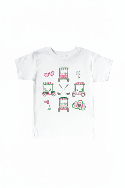 Pink Golf Favorites Kids Graphic Tee | White