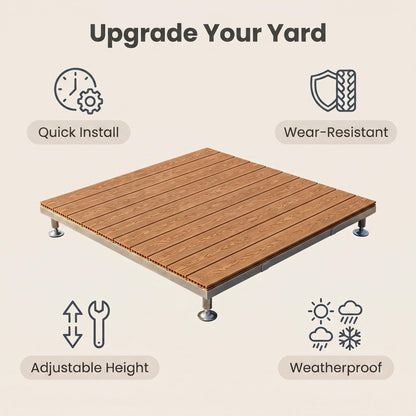 Modular Elevated Deck Tiles with Adjustable Pedestal Base, Snap-On No-Tool Installation, Weatherproof Wear-Resistant Wood-Plastic Composite, 3-Step Easy Install for Patio, Yard & Garden