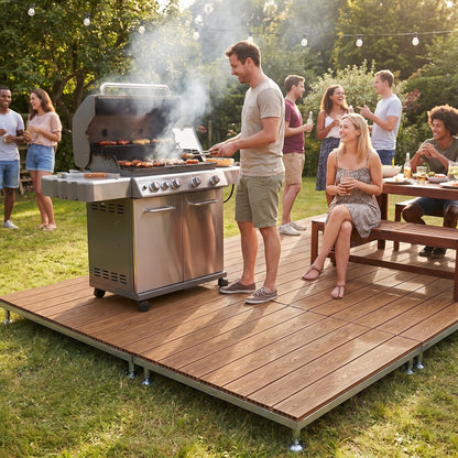Modular Elevated Deck Tiles with Adjustable Pedestal Base, Snap-On No-Tool Installation, Weatherproof Wear-Resistant Wood-Plastic Composite, 3-Step Easy Install for Patio, Yard & Garden