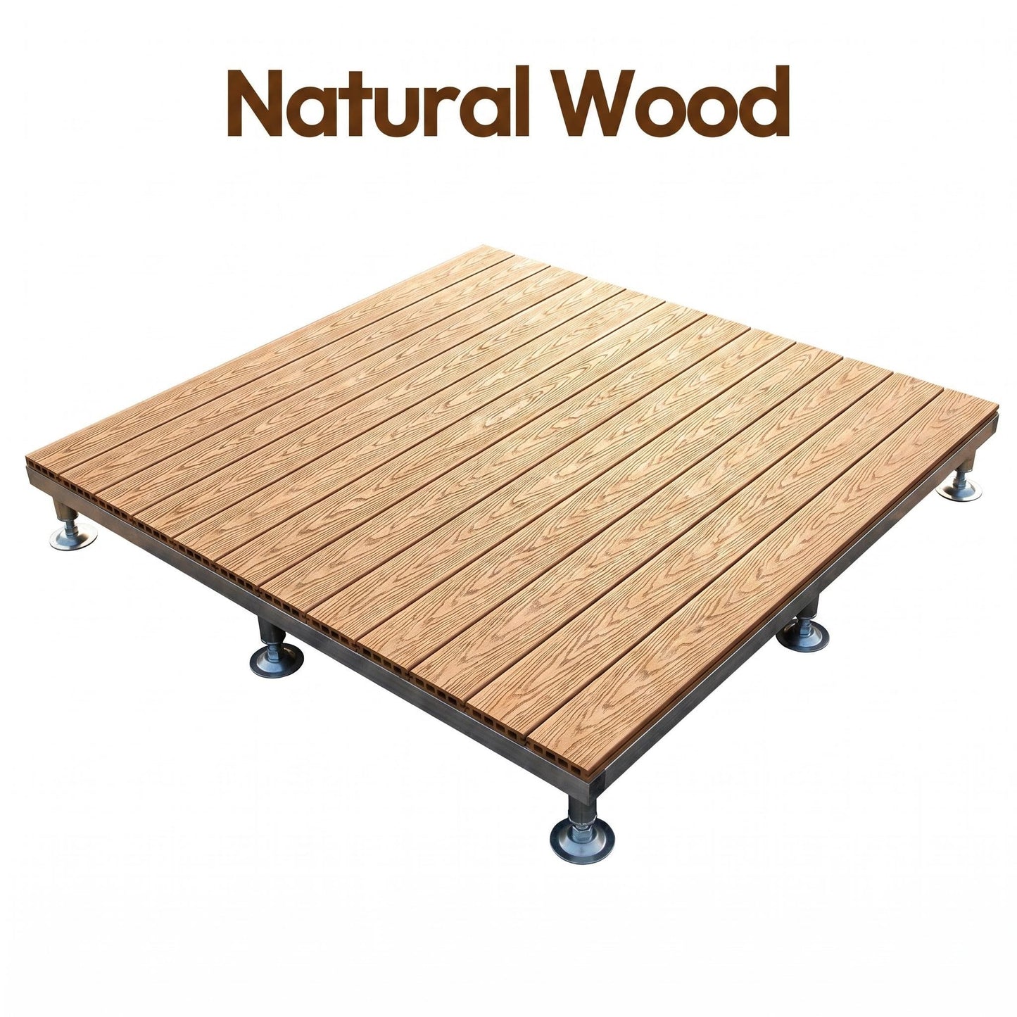 Modular Elevated Deck Tiles with Adjustable Pedestal Base, Snap-On No-Tool Installation, Weatherproof Wear-Resistant Wood-Plastic Composite, 3-Step Easy Install for Patio, Yard & Garden