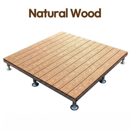 Modular Elevated Deck Tiles with Adjustable Pedestal Base, Snap-On No-Tool Installation, Weatherproof Wear-Resistant Wood-Plastic Composite, 3-Step Easy Install for Patio, Yard & Garden
