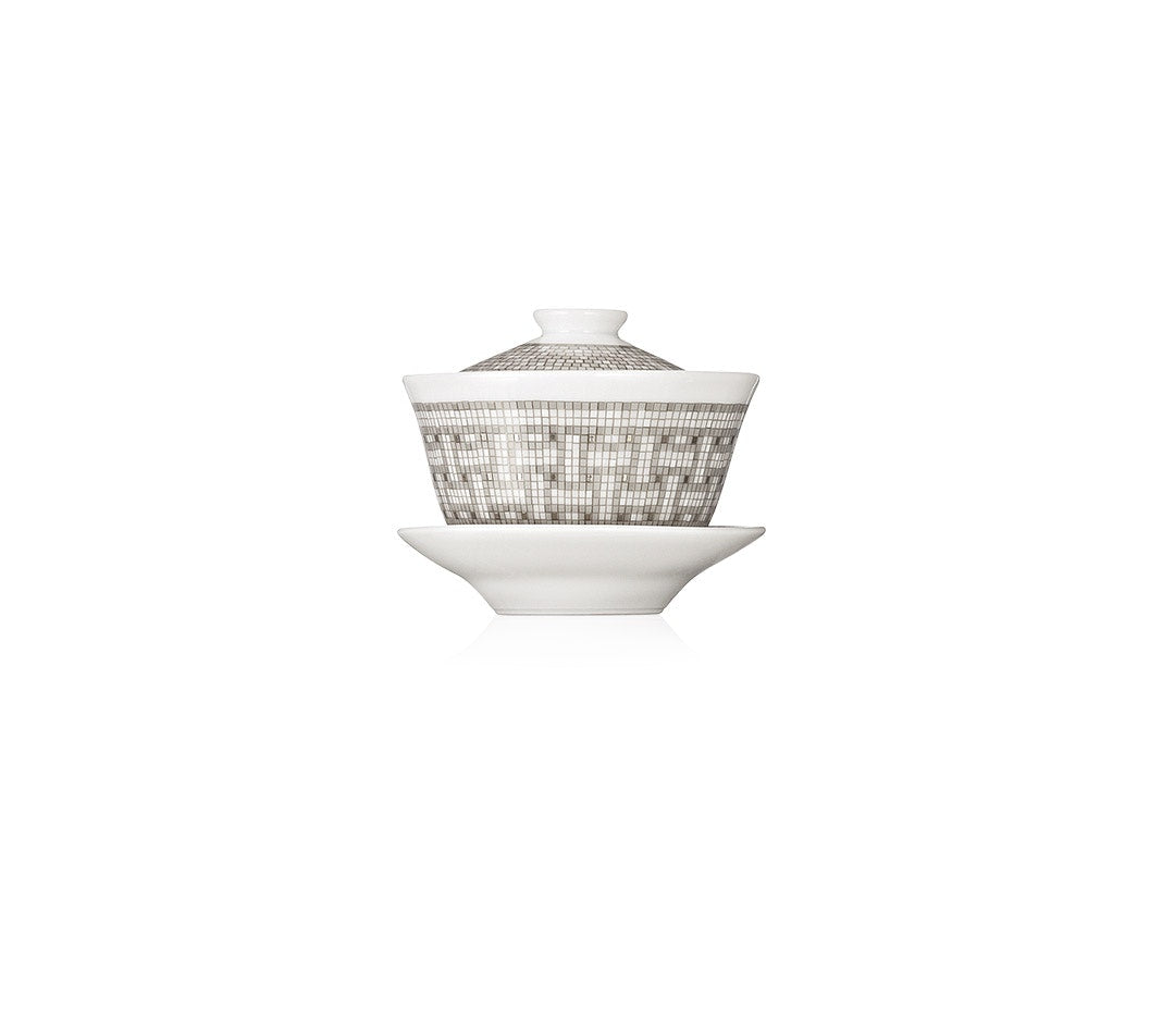 Mosaique au 24 Platinum Tea Cup with Lid and Saucer